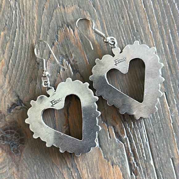 Vintage Leo Feeney Turquoise and Sterling Heart Earrings - Picture 4 of 5